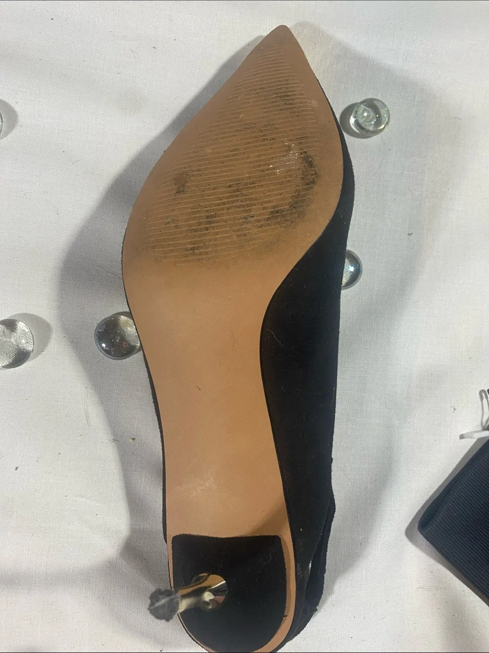 ASOS Black Suedette Gold Cap-Toe Slingback Kitten Heels